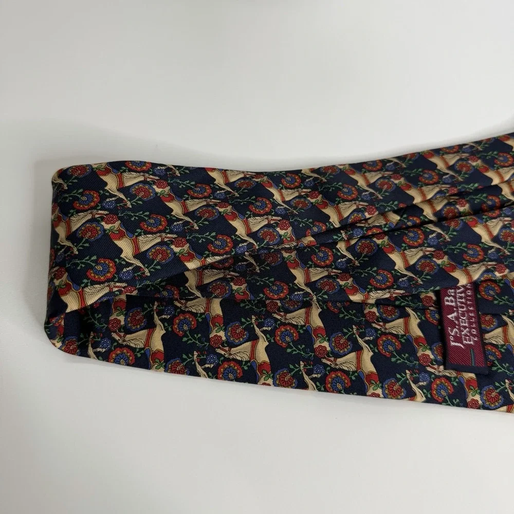 Jos. A. Bank Executive Silk Necktie Navy Red Equestrian Horse Saddle 3 5/8 X 58